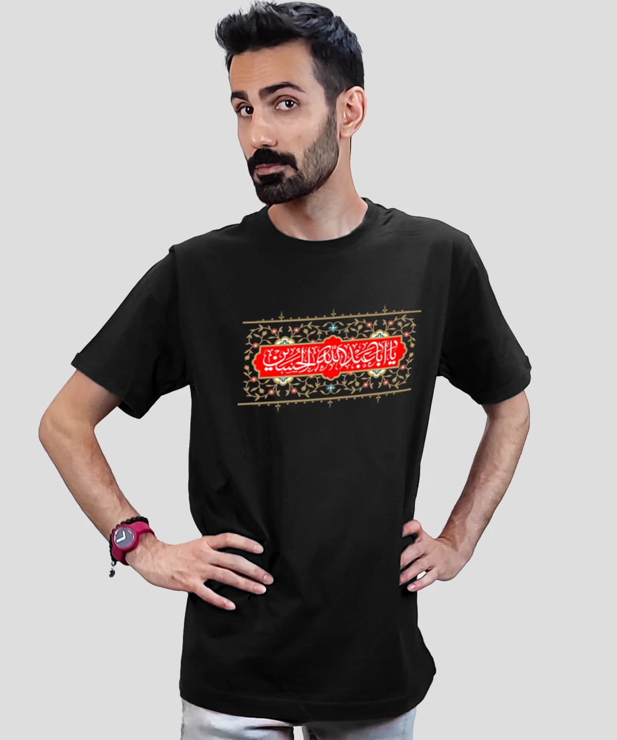 تیشرت مردانه و زنانه مذهبی طرح یا ابا عبدالله الحسین کد 435 — تصویر ۳