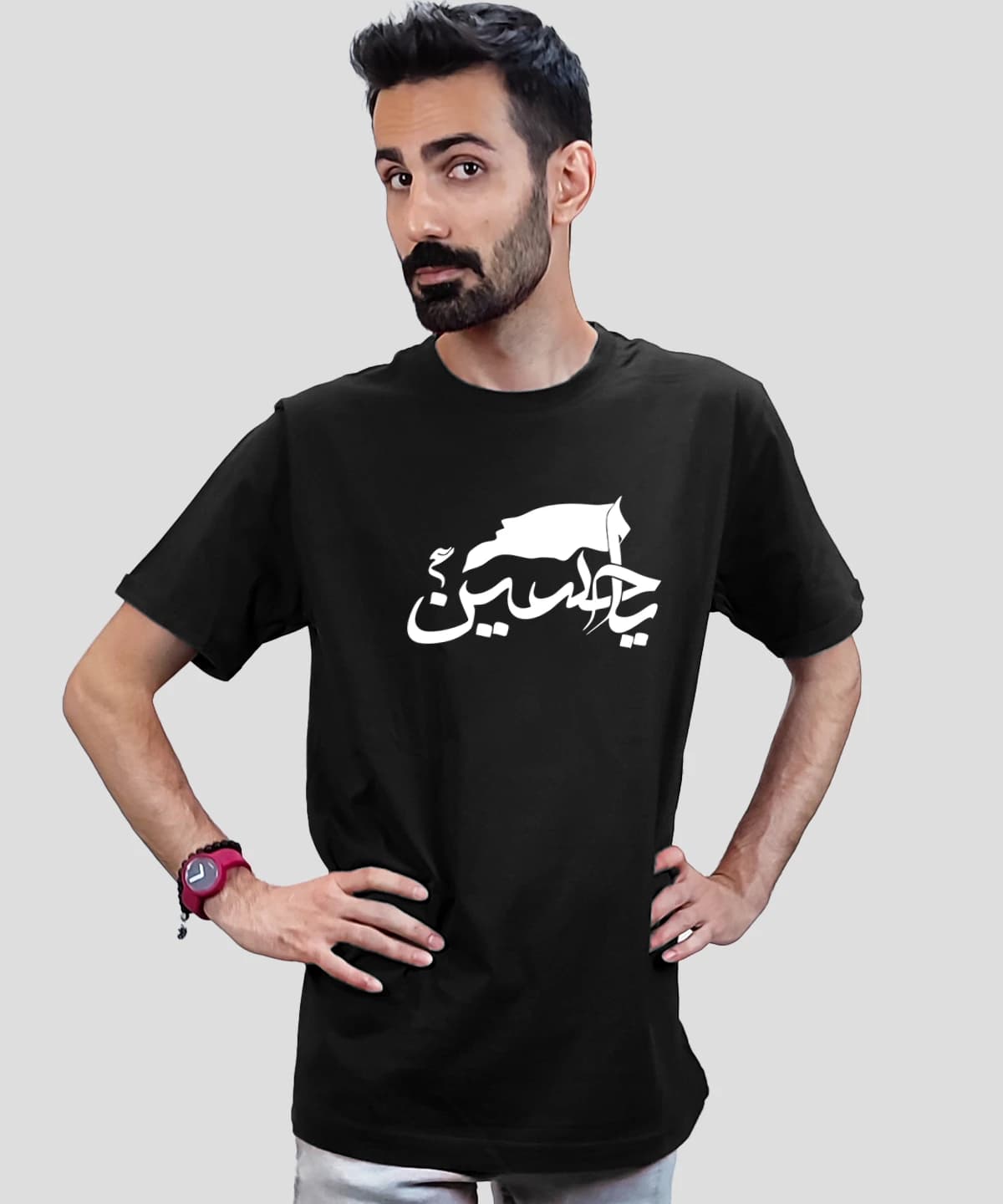 تیشرت مردانه و زنانه مذهبی طرح یا حسین کد 427 — تصویر ۳