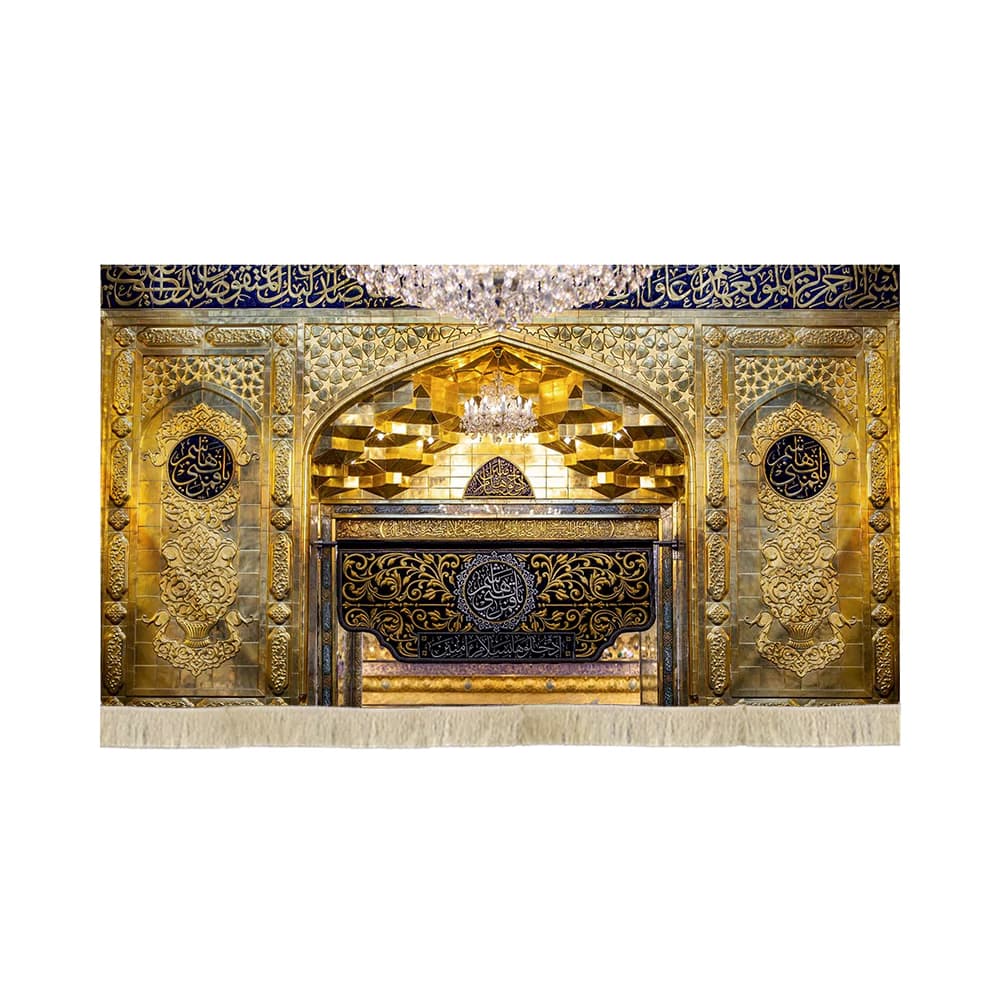 کتیبه مخمل تصویری سر در ورودی حرم حضرت عباس یا قمر بنی هاشم