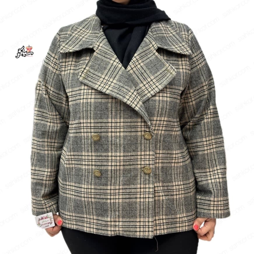 پالتو کتی سایز بزرگ پشمی چهارخونه دلربا