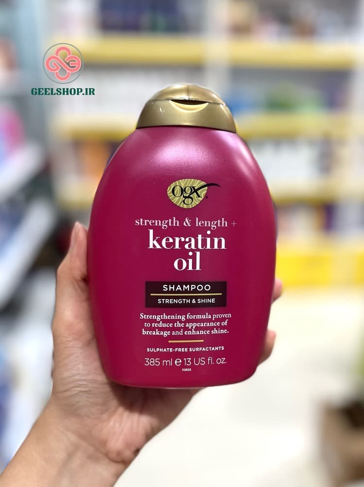 شامپو OGX بدون سولفات مدل Keratin Oil Strength & Lengt حجم 385 میل