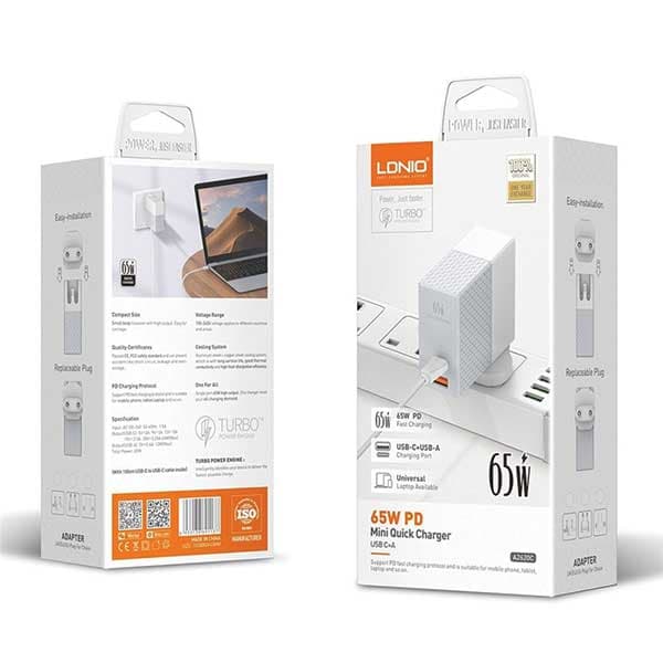 شارژ ديواري فست شارژ 65 وات الدينيو همراه با کابل مدل LDNIO A2620C — تصویر ۳