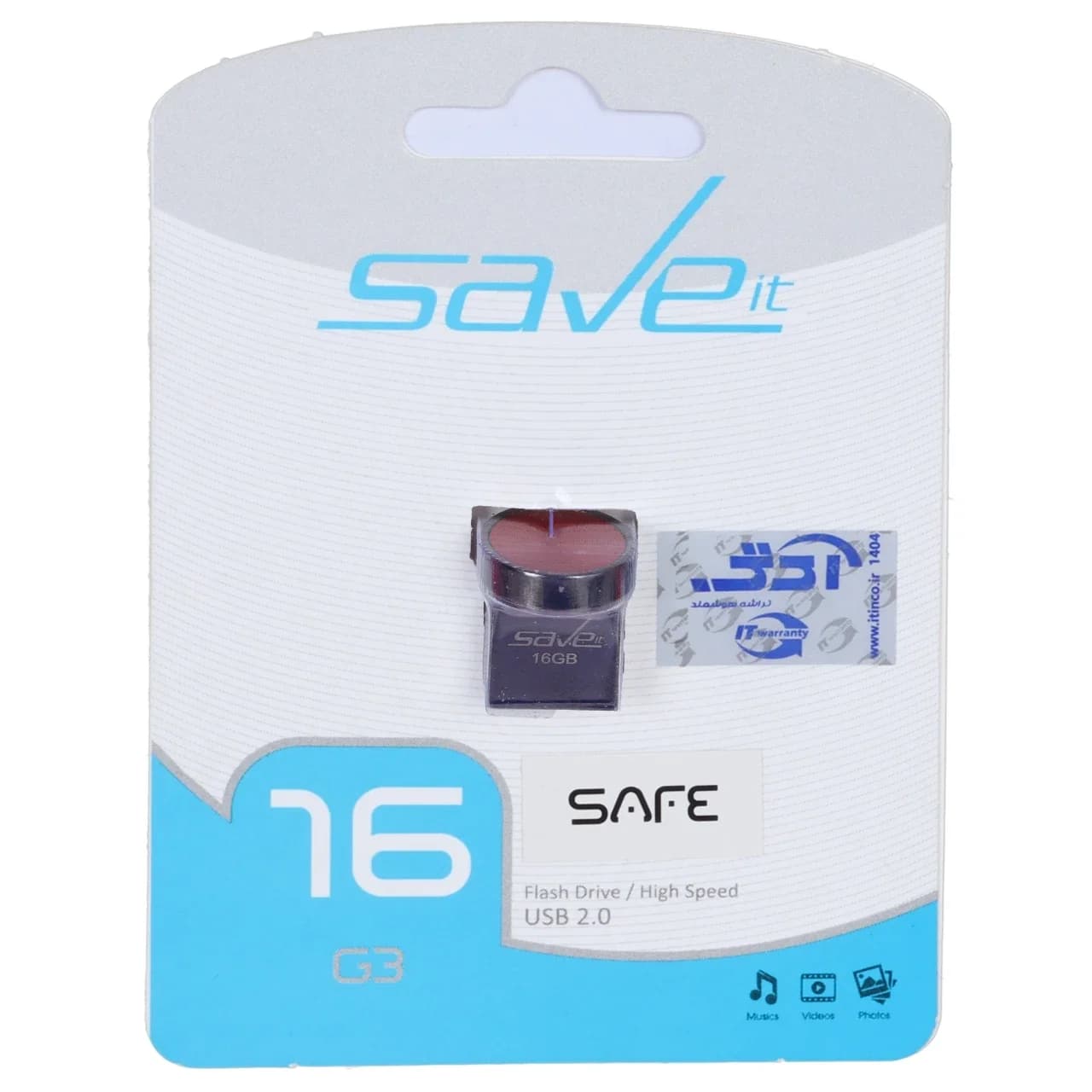 فلش مموری Save it USB2.0 مدل Safe ظرفیت 16GB – مشکی قرمز (گارانتی مادام العمر آی تین) — تصویر ۲