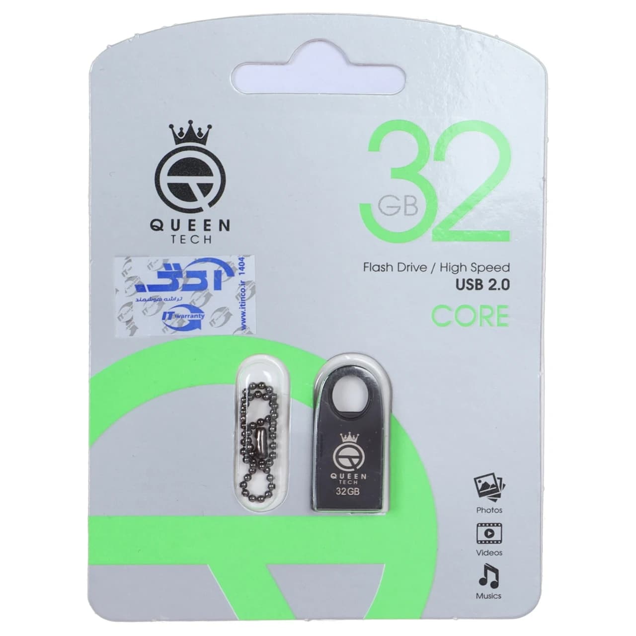 فلش مموری Queen tech USB2.0 مدل Core ظرفیت 32GB – مشکی (گارانتی مادام العمر شرکت آی تین)