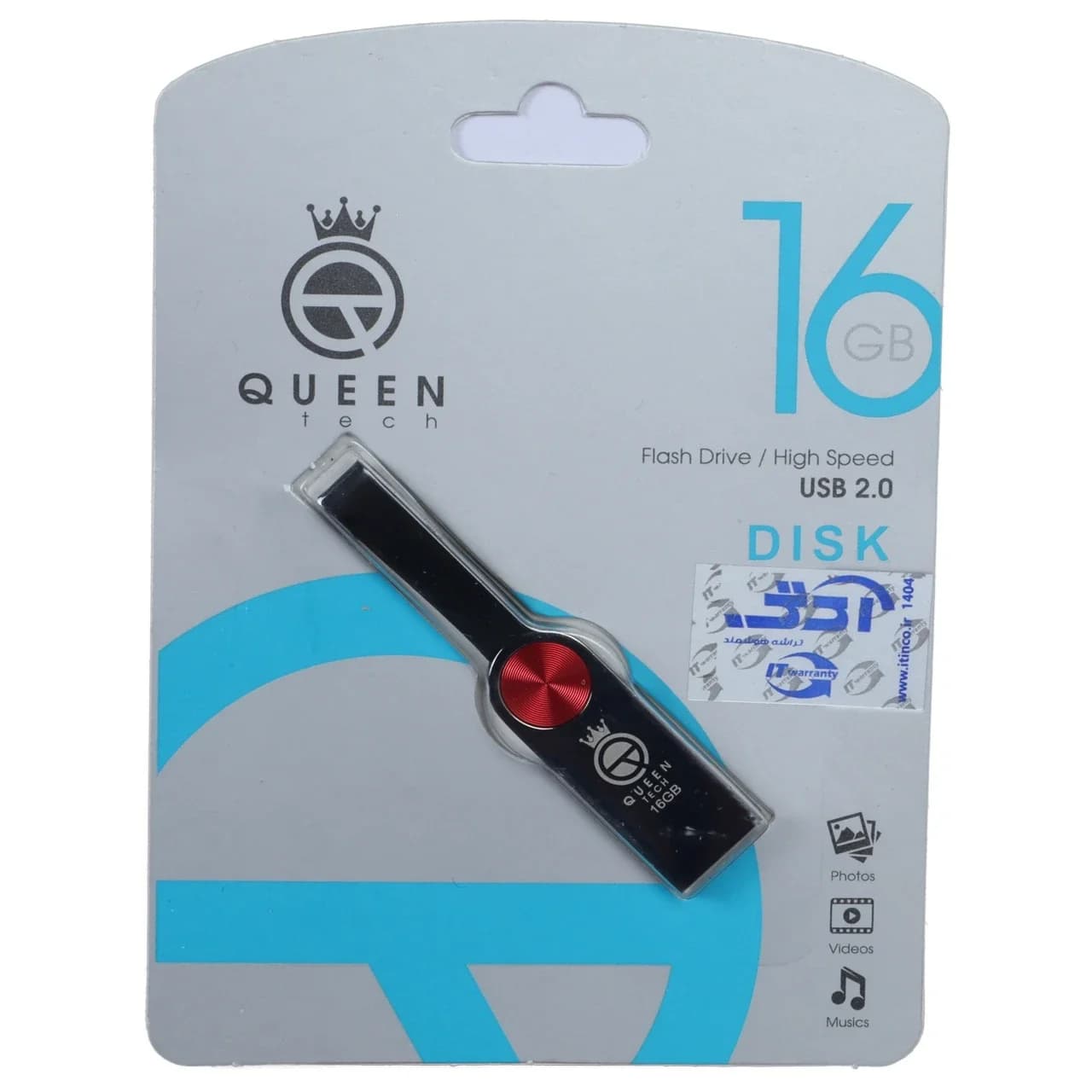 فلش مموری Queen tech USB2.0 مدل DISK ظرفیت 16GB – قرمز (گارانتی مادام العمر شرکت آی تین) — تصویر ۲