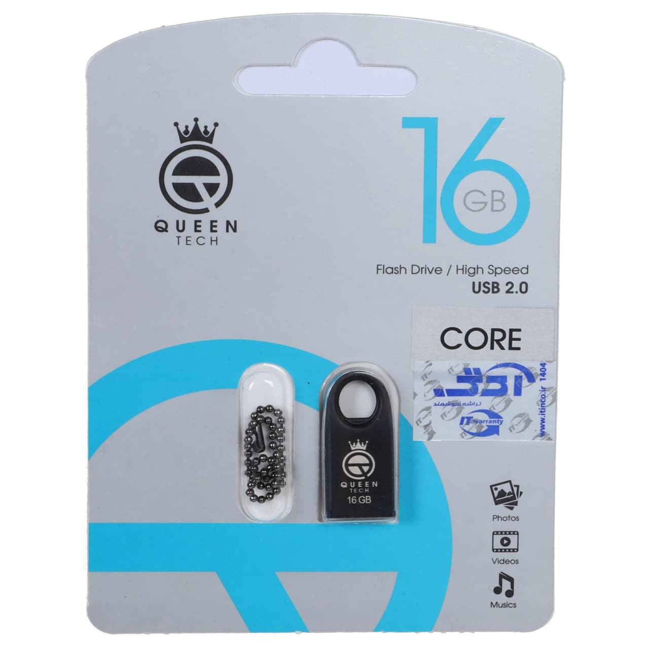 فلش مموری Queen tech USB2.0 مدل Core ظرفیت 16GB – مشکی (گارانتی مادام العمر شرکت آی تین)