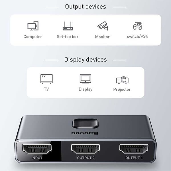 هاب 2 پورت HDMI باسئوس مدل CAHUB-BC0G — تصویر ۲