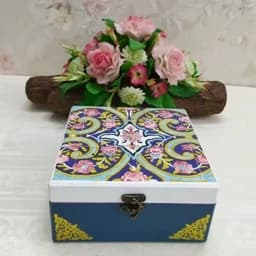 جعبه چوبی باکس لوازم آرایش باکس شکلات خوری دکوپاژ نظم دهنده مربعی ضدآب با طرح و رنگ دلخواه شیکوپاژ — تصویر ۲