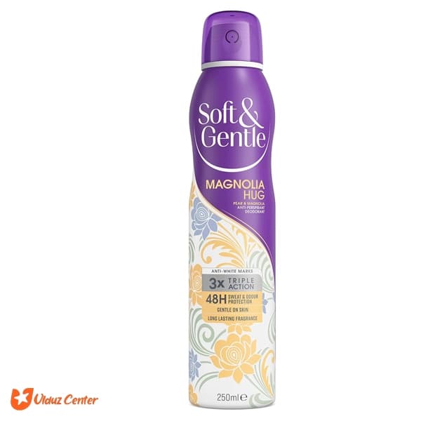 اسپری ضد تعریق زنانه Soft – Gentle رایحه گلابی و مگنولیا مدل Magnolia Hug حجم 250 میل