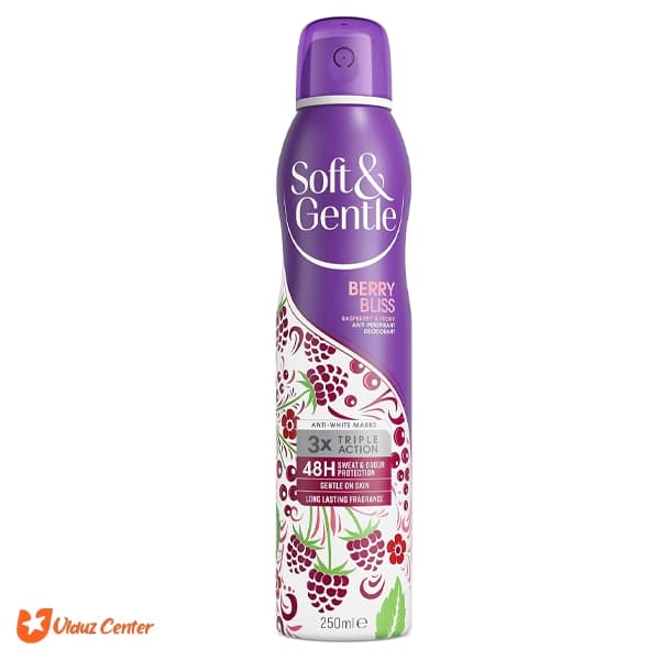 اسپری ضد تعریق زنانه Soft – Gentle رایحه تمشگ و گل صد تومنی مدل Berry Bliss حجم 250 میل