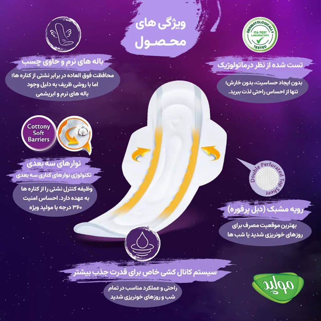 نوار بهداشتی بزرگ Maxi Barrier مخصوص شب مولپد Molpad — تصویر ۴