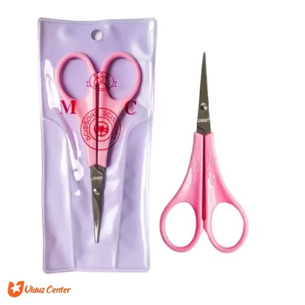 قیچی آرایشی دسته صورتی سر کج