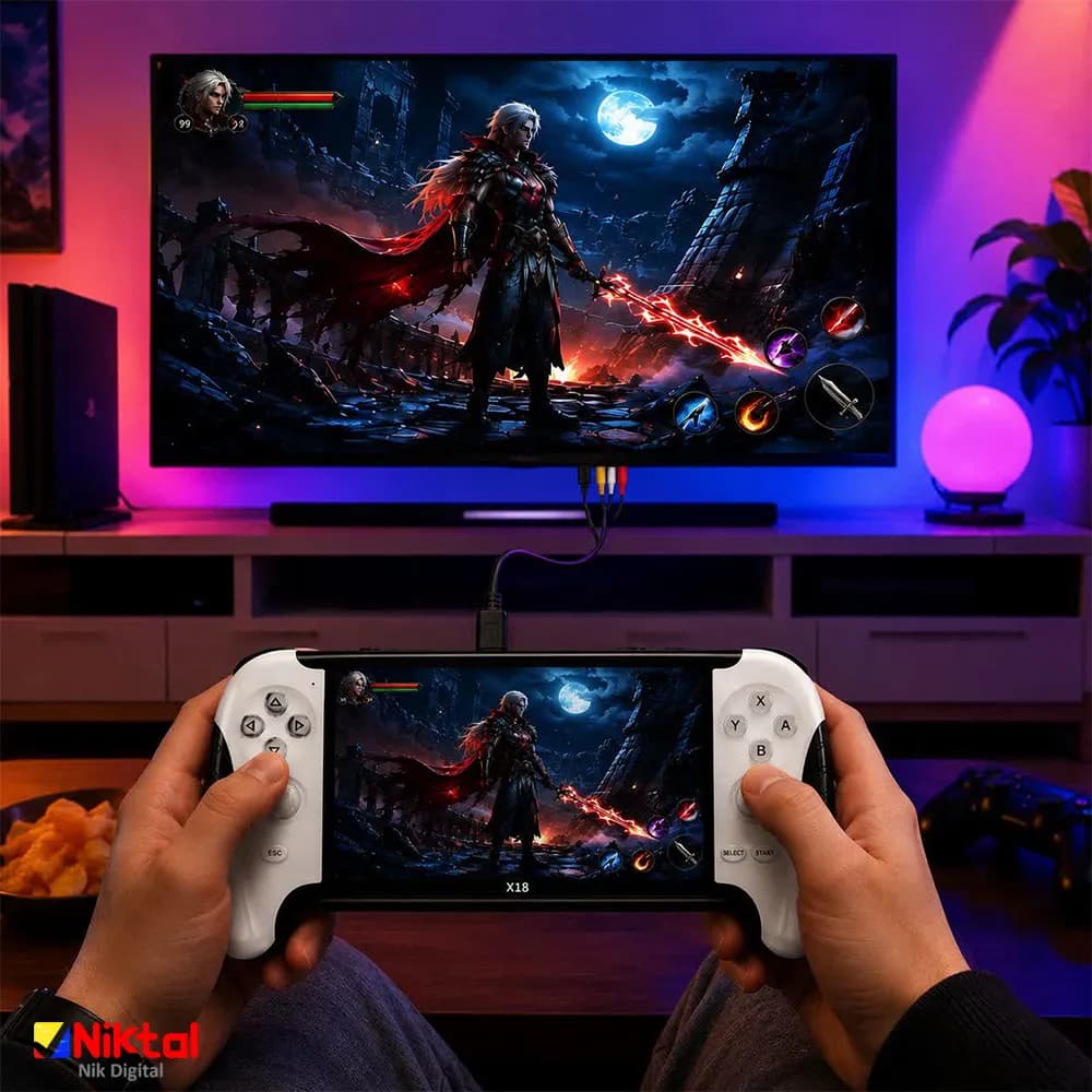 کنسول بازی دستی مدل X18 | صفحه نمایش ۴.۳ اینچی، اتصال به تلویزیون — تصویر ۳