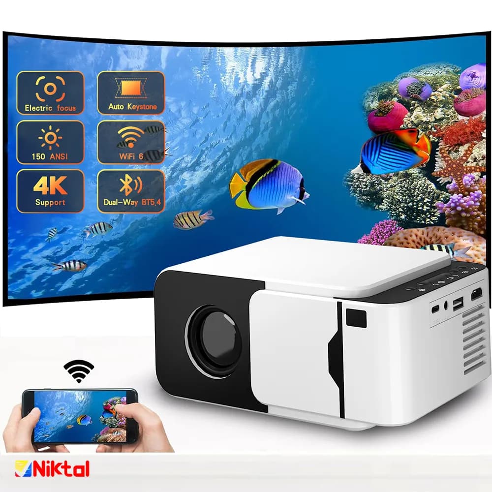پروژکتور مدل T5 Mini | ویدئو پروژکتور هوشمند اندرویدی با کیفیت HD و فوکوس خودکا — تصویر ۴