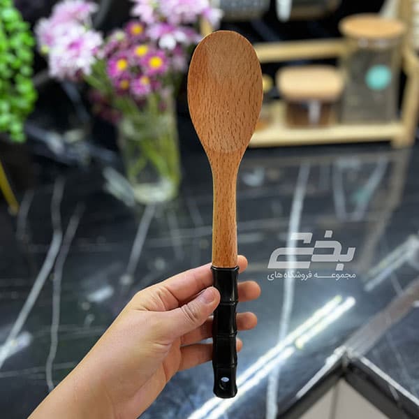 قاشق چوبی دسته سیلیکونی شنیا — تصویر ۴