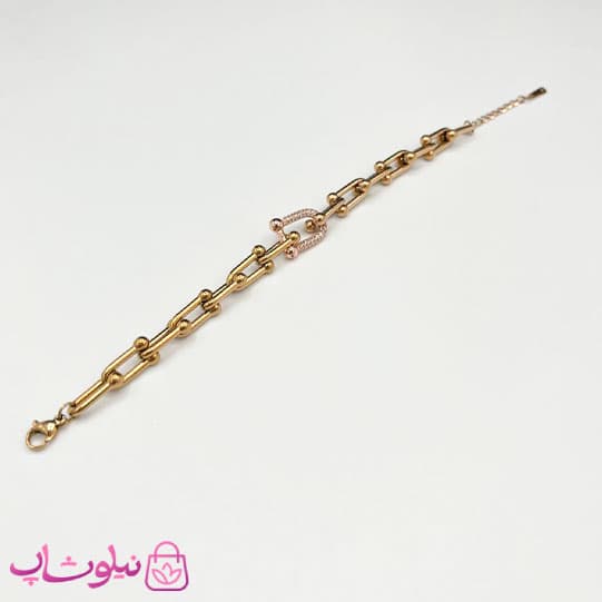 دستبند زنانه استیل طرح تیفانی نگیندار رنگ رزگلد