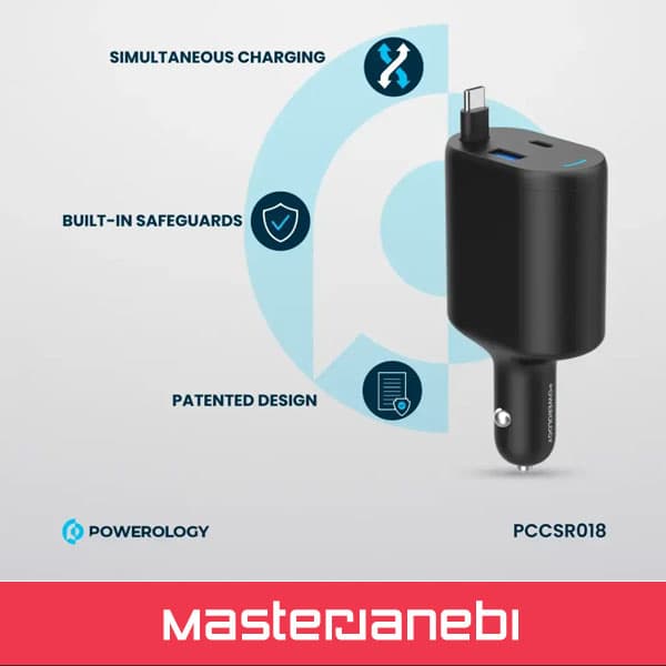شارژرفندکی 70 وات با کابل پاورولوژی Powerology Car Charger 70W PCCSR018 — تصویر ۳