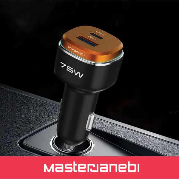 شاژر فندکی دو پورت 75 وات پاورولوژی Powerology 75W Car Charger PCCSR024BK — تصویر ۳