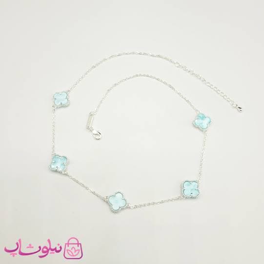 گردنبند زنانه ونکلیف آبی روشن آبکاری نقره کیفیت مستر کد 430