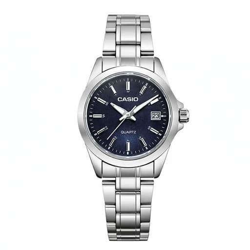 ساعت مچی زنانه کاسیو CASIO موتور ژاپن نقره ای سرمه ای کد470 + جعبه