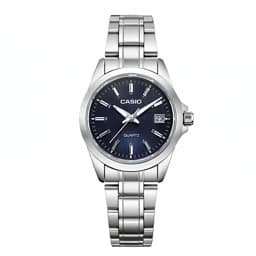 ساعت مچی زنانه کاسیو CASIO موتور ژاپن نقره ای سرمه ای کد470 + جعبه — تصویر ۲