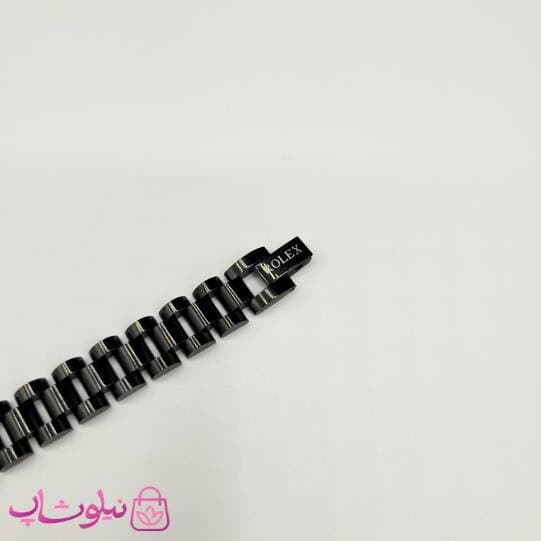 دستبند مردانه زنانه استیل طرح رولکس مشکی کد 4891 — تصویر ۳