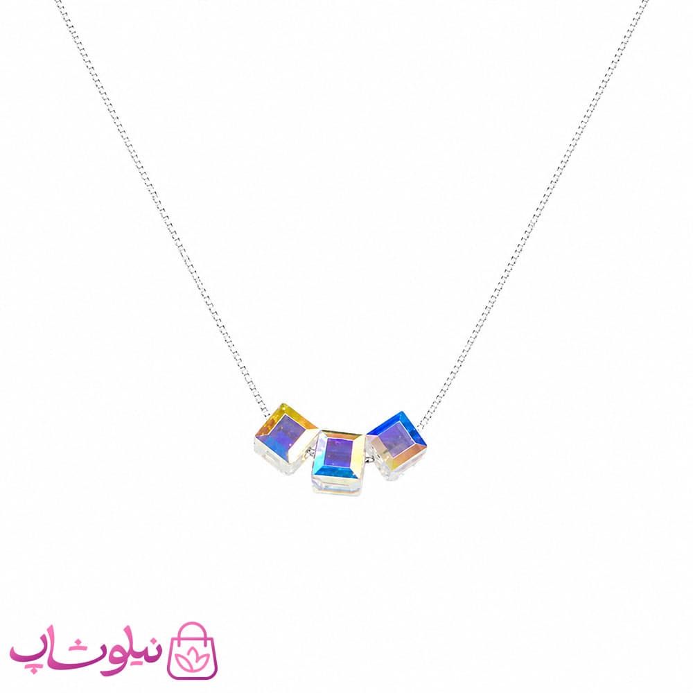 گردنبند نقره سواروسکی زنانه مدل سه مکعب با سنگ اوپال وزن 1/740 گرم کد 1700
