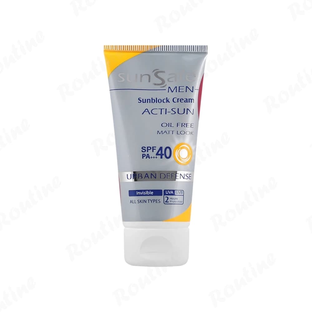 کرم ضدآفتاب آقایان SPF 40 بی‌رنگ انواع پوست سان سیف 50 میلی‌لیتر