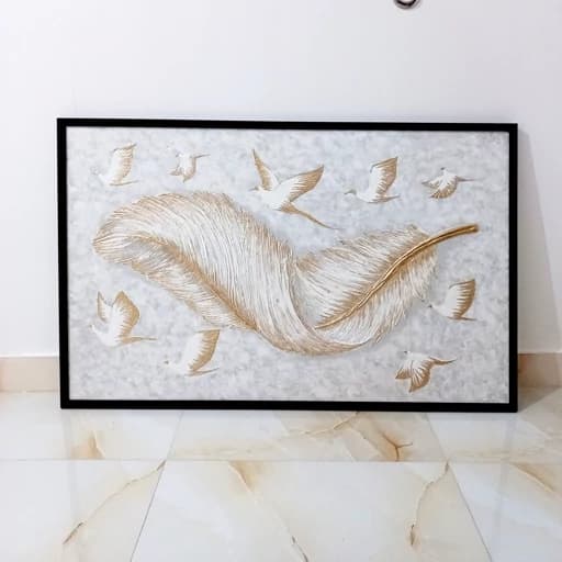 تابلو نقاشی برجسته ورق طلا مدل پر و پرنده
