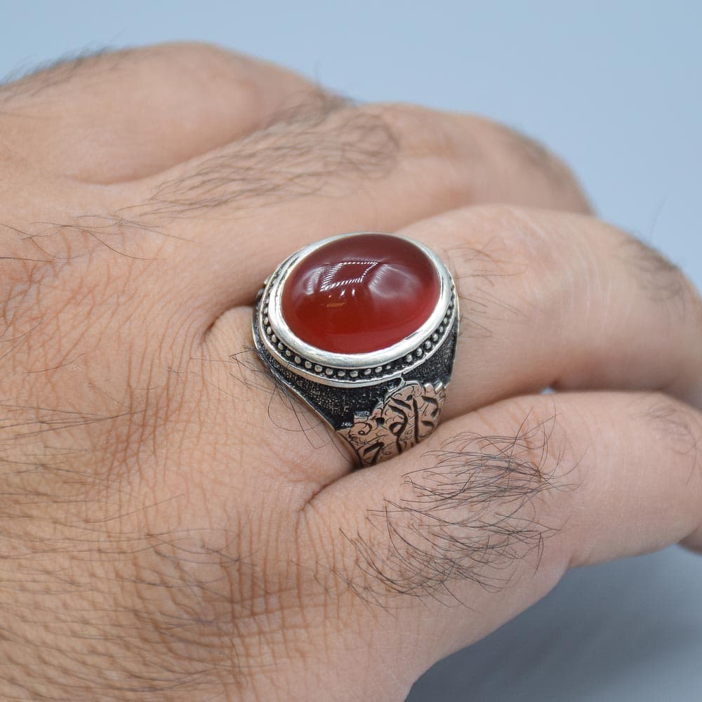 انگشتر عقیق یمنی خوشرنگ مردانه «کد 5981» — تصویر ۵