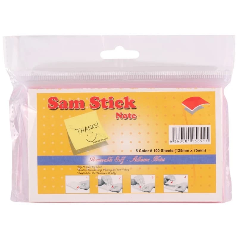 کاغذ یادداشت چسب دار رنگی Sam Stick Note 12.5*7.5cm بسته 100 برگی — تصویر ۲