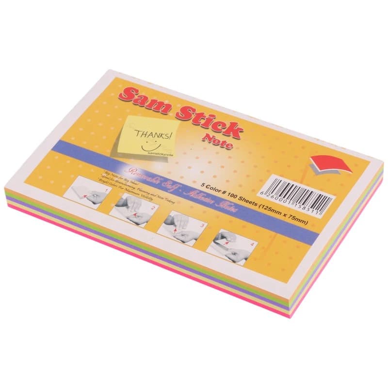 کاغذ یادداشت چسب دار رنگی Sam Stick Note 12.5*7.5cm بسته 100 برگی — تصویر ۶