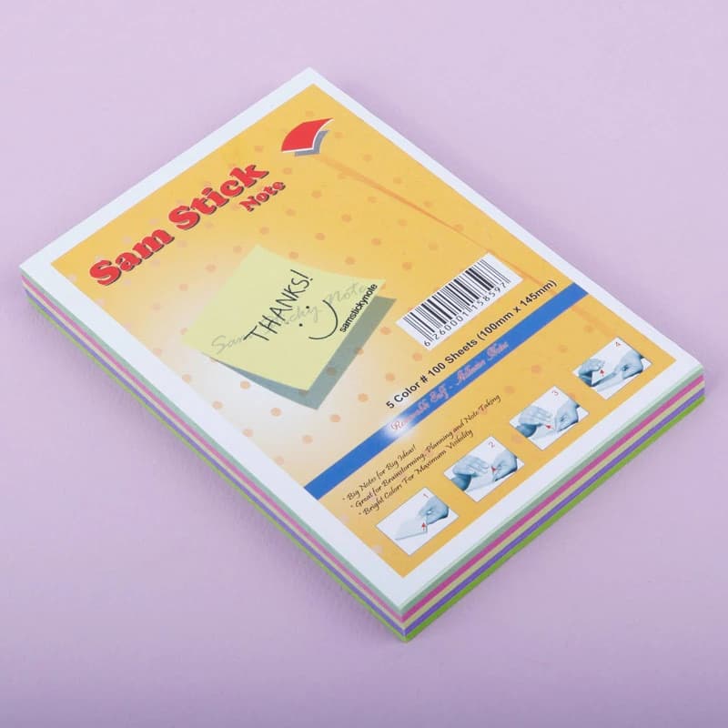 کاغذ یادداشت چسب دار رنگی Sam Stick Note 10*14.5cm بسته 100 برگی — تصویر ۲