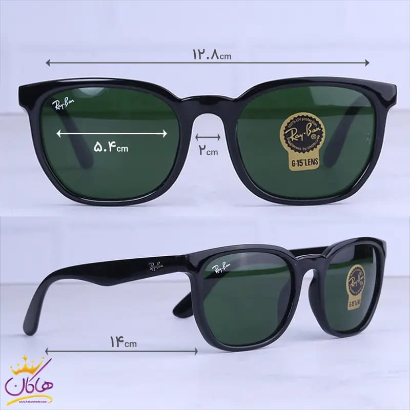 عینک آفتابی زنانه ری بن مشکی شیشه سبز RB 43901/1 — تصویر ۲