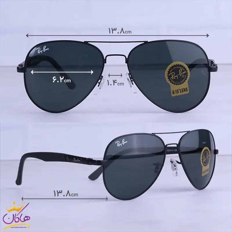 عینک آفتابی ری بن مردانه فلزی مشکی خلبانی RB 5118/1 — تصویر ۲