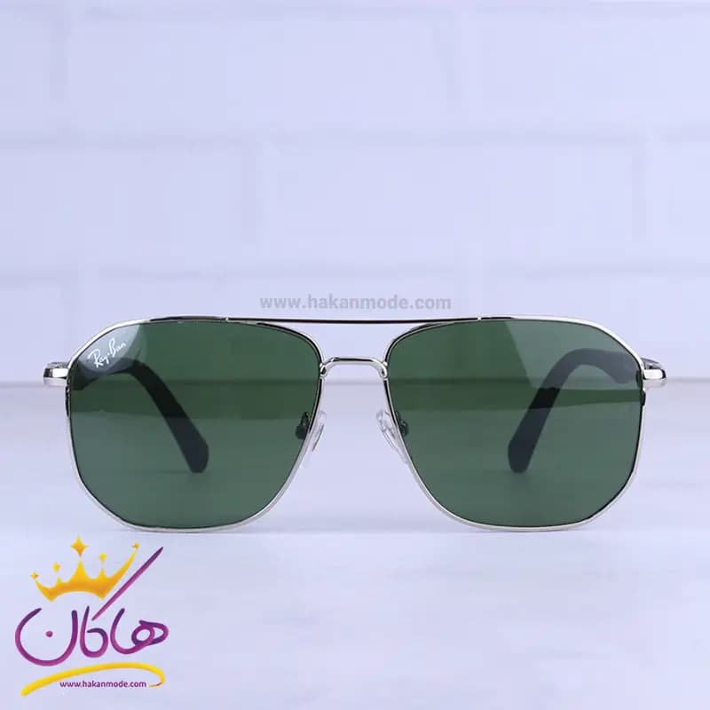 عینک آفتابی ری بن مردانه نقره ای شیشه سبز RB 5708/1