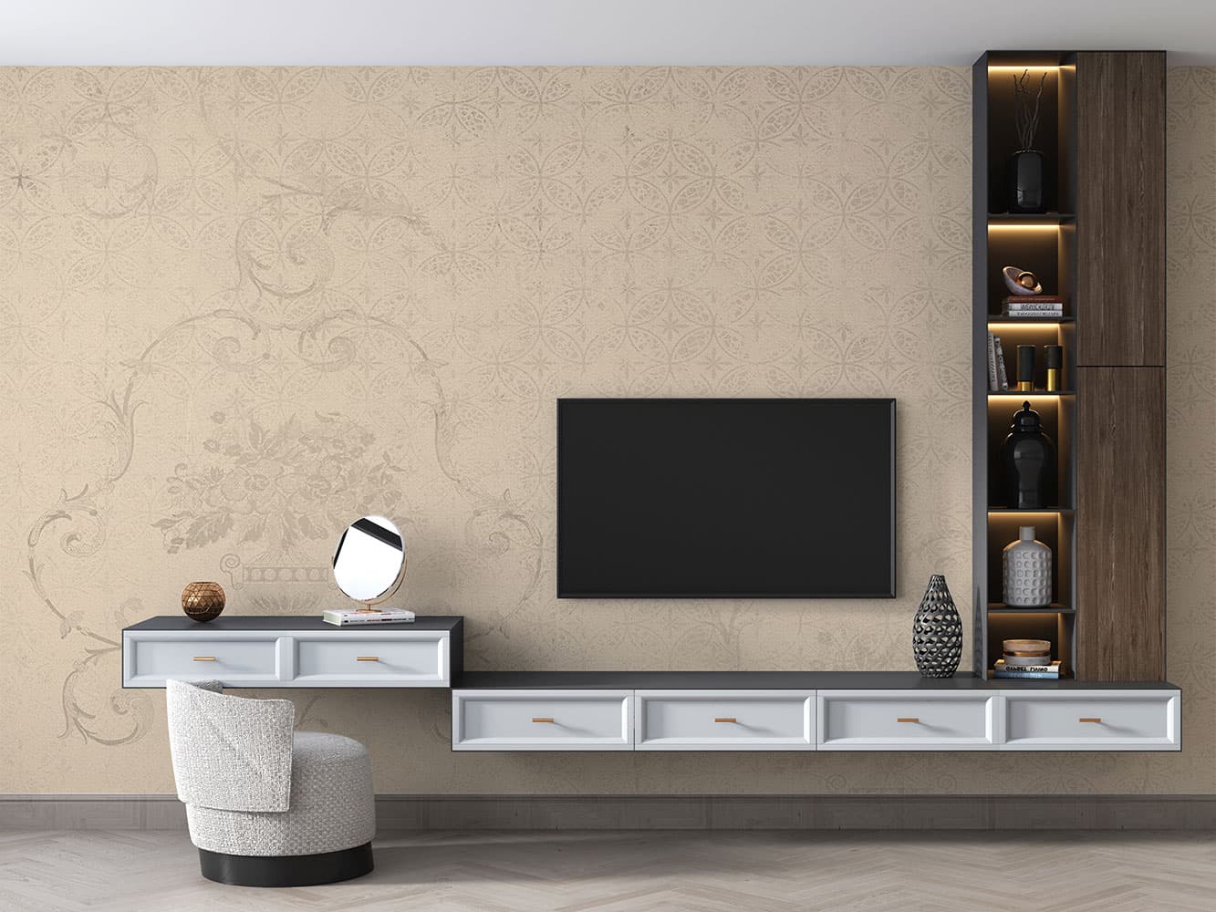 کاغذ دیواری پتینه سنتی داماس M10072520 — تصویر ۳