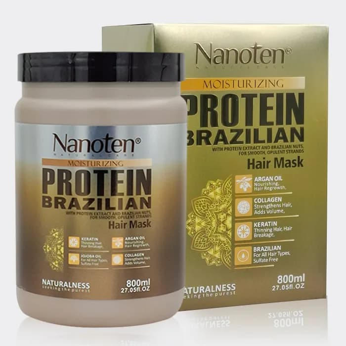 ماسک مو فری سولفات پروتئین نانوتن Nanoten Moisturizing Protein Brazilian Hair Mask 800ml — تصویر ۲