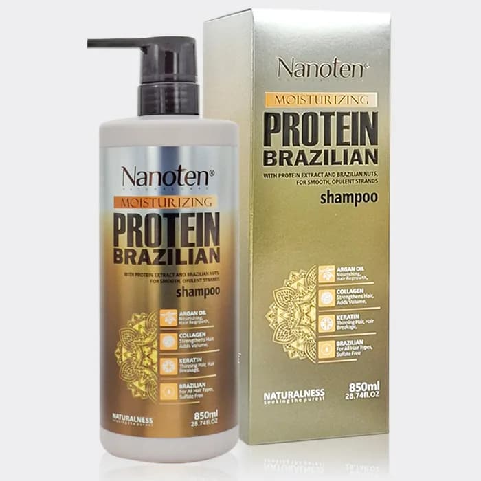 شامپو فری سولفات پروتئین نانوتن Nanoten Moisturizing Protein Brazilian Shampoo 850ml — تصویر ۲