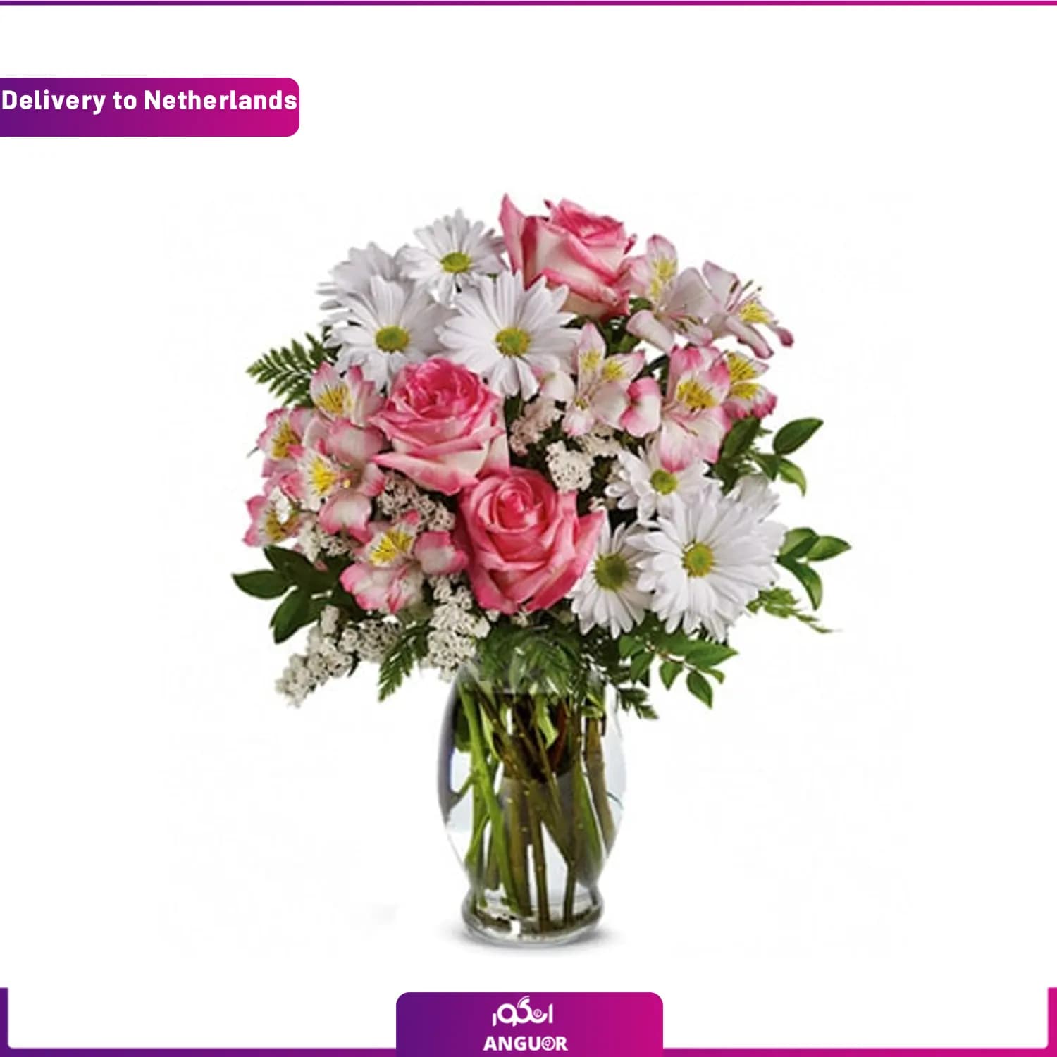 دسته گل Pink & White Dream (ارسال گل به هلند)