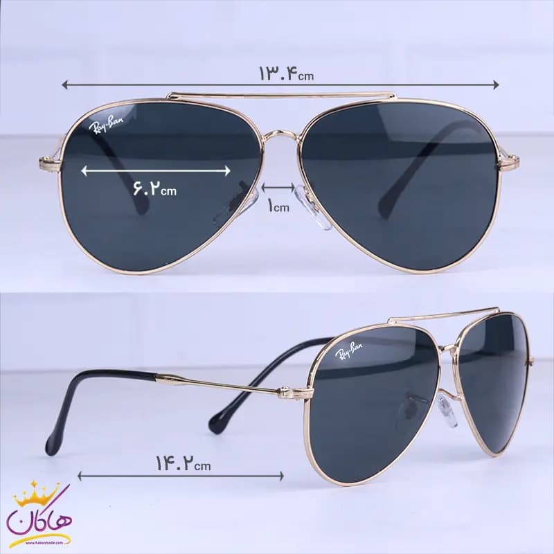 عینک آفتابی ری بن مردانه فلزی فریم طلایی خلبانی RB 1018/2 — تصویر ۲