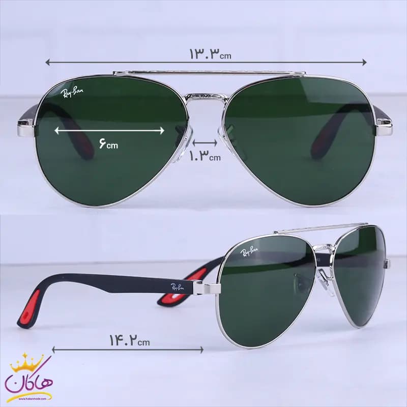 عینک آفتابی ری بن مردانه فلزی شیشه سبز خلبانی RB 2402/1 — تصویر ۲