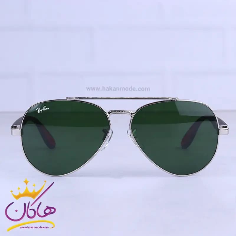 عینک آفتابی ری بن مردانه فلزی شیشه سبز خلبانی RB 2402/1