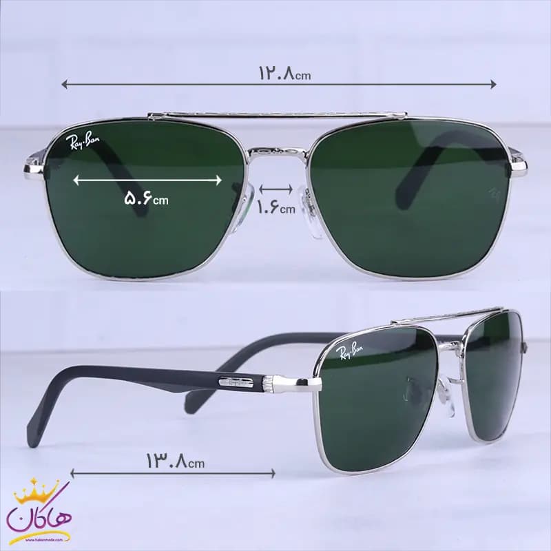 عینک آفتابی مردانه ری بن نقره ای شیشه سبز RB 5712/4 — تصویر ۲