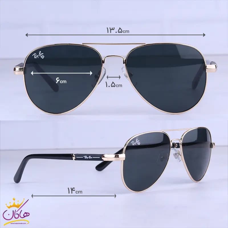 عینک آفتابی ری بن مردانه فلزی طلایی شیشه مشکی RB 4854/1 — تصویر ۲