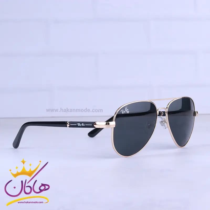 عینک آفتابی ری بن مردانه فلزی طلایی شیشه مشکی RB 4854/1 — تصویر ۳