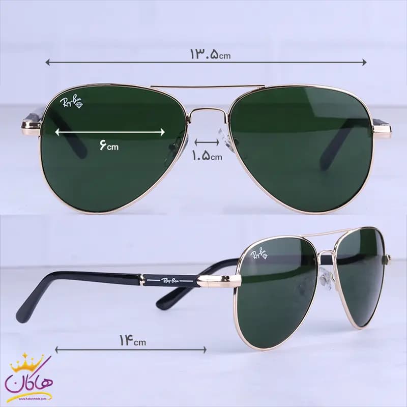 عینک آفتابی ری بن مردانه فلزی طلایی شیشه سبز RB 4854/2 — تصویر ۲