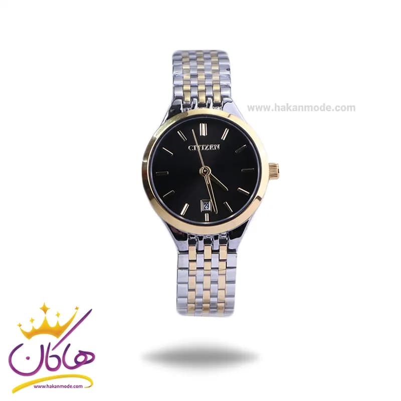 ساعت مچی سیتیزن زنانه فلزی نقره ای طلایی صفحه مشکی 3325/4