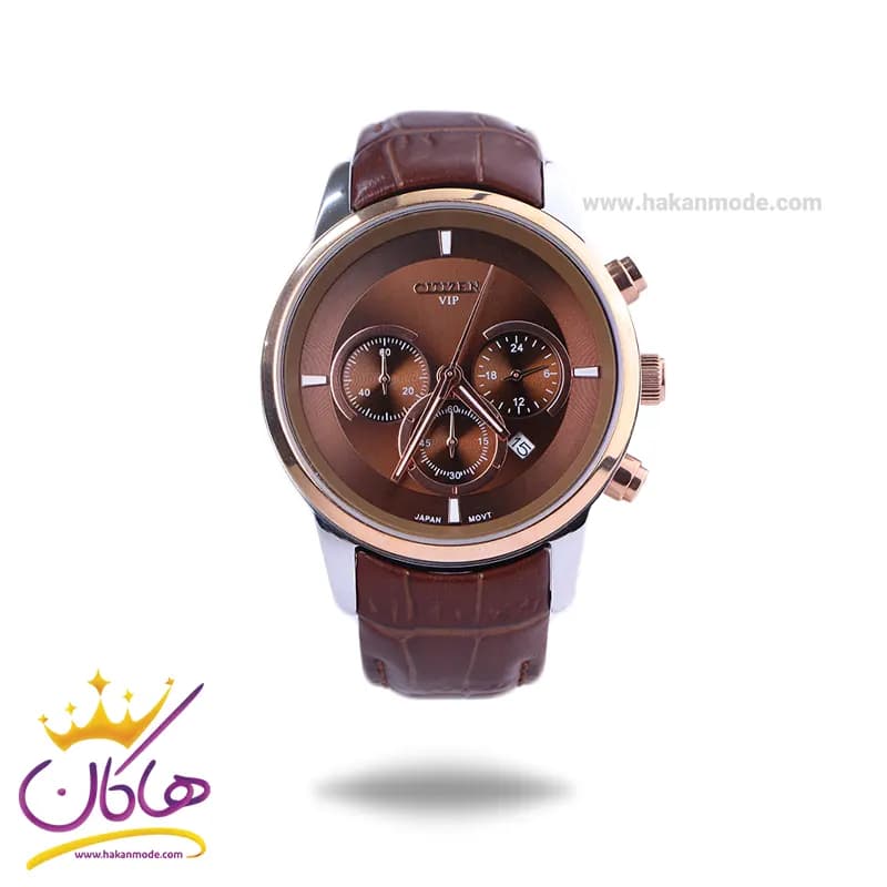 ساعت مچی سیتیزن مردانه بند چرم قاب رزگلد کرنوگراف G8111/8