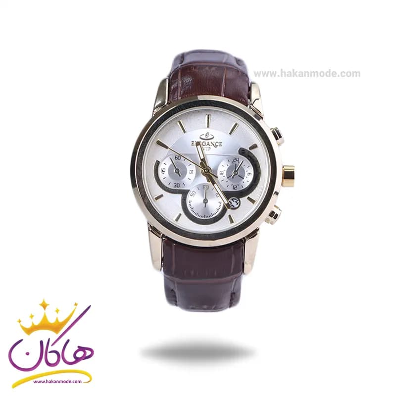 ساعت مچی الگانس زنانه بند چرم قهوه ای قاب طلایی L 1255/2